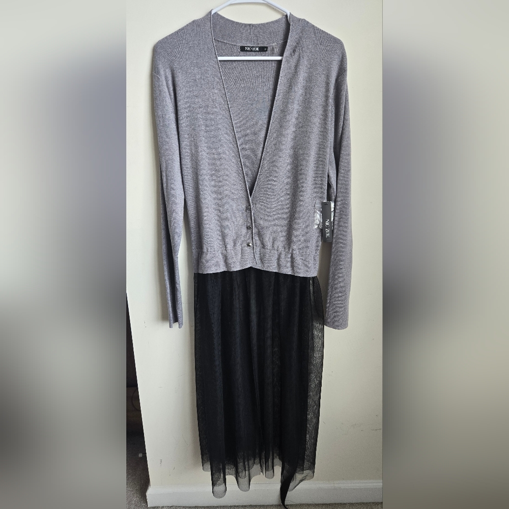 Nic + Zoe Gray and Black Layered Dress